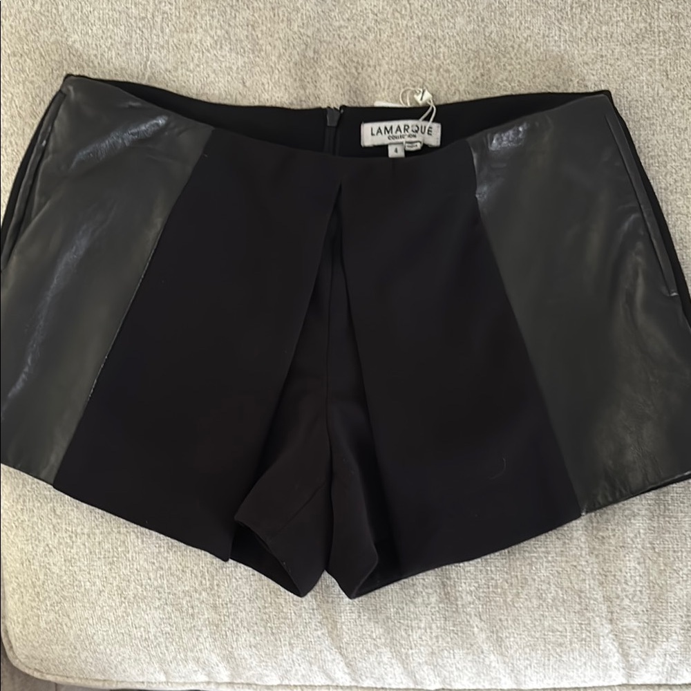 LAMARQUE Black High Waist Shorts with Leather Panels